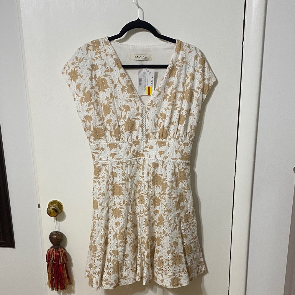 Taylor White and Tan Floral Mini Dress